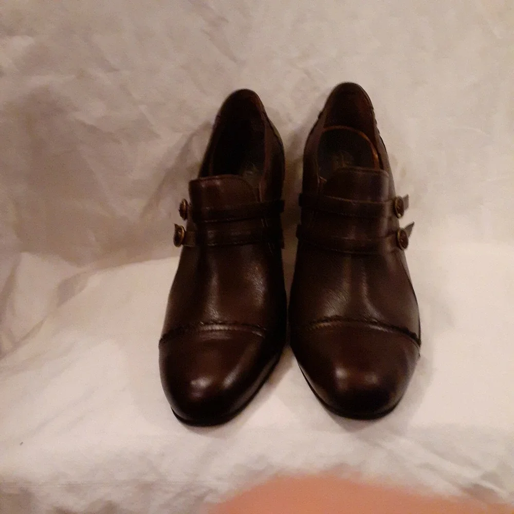 Clarks Stanhope Loafer Shoe Womens Dark Brown Leather Slip On Block Heel 10M NEW - Picture 11 of 15